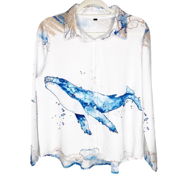 Unbranded Tops - Women's Button Down Humpback Whale Shirt Medium